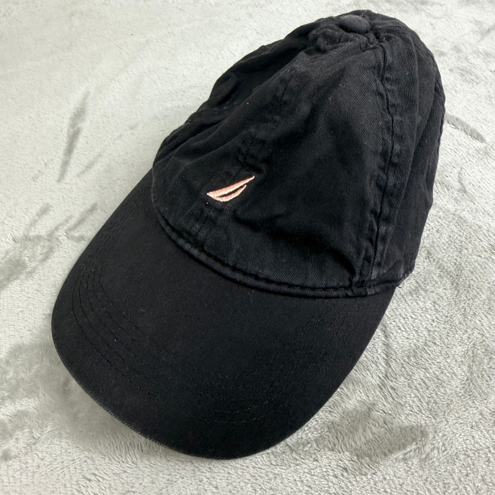 Nautica Mens Black Cotton Adjustable Baseball Hat Cap Logo Navy Underbrim OSFM